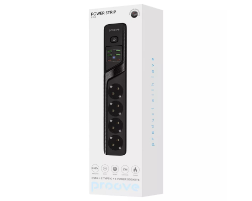 Мережевий фільтр Proove Power Socket P-04 (4 розетки+4 USB+2 Type-C) 2м black PLS-00-00137761