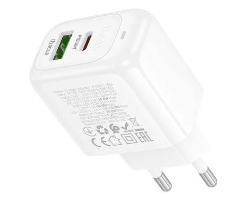 Зарядний пристрій Hoco CS55A 30W 3A USB-A+USB-C white PLS-00-00145467