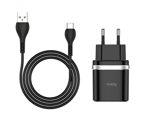 Зарядний пристрій Hoco C12Q 18W 3A 1USB-A з кабелем Type-C black PLS-00-00051006