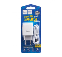Зарядний пристрій Hoco C73A 12W 2.4A 2USB-A з кабелем Micro USB white PLS-00-00051438