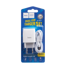 Зарядний пристрій Hoco C73A 12W 2.4A 2USB-A з кабелем Micro USB white PLS-00-00051438