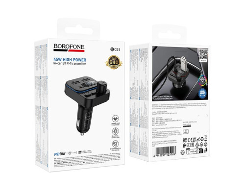 FM-трансмітер BC61 USB-C PD30W+USB 15W Total 45W Чорний ma38715_3867971
