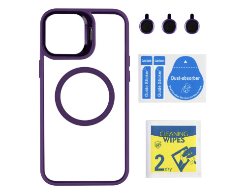 Чехол TPU+PC+Metal Stand Case with MagSafe and Camera Lenses для iPhone 12 Pro Max М'ята упаковка Dark Purple ma85207_220500 2020000506522