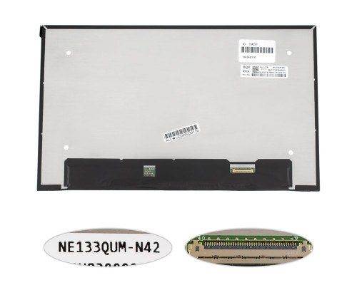 Матриця 13.3" NE133QUM-N42 (3840 * 2160, 40pin (eDP, IPS), LED, SLIM (без додаткової панелі), матова, роз'єм справа внизу) для ноутбука NBB-134027