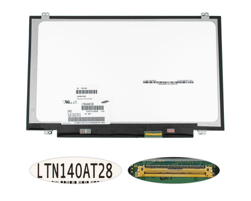 Матриця 14.0" LTN140AT28 (1366*768, 40pin, LED, SLIM (вертикальні вушка), глянець, роз'єм праворуч внизу) для ноутбука (renew) NBB-134160