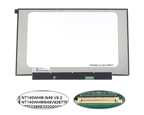 Матриця 14.0" NT140WHM-N49 (1366*768, 30pin(eDP), LED, SLIM (без планок та вушок), матова, роз'єм праворуч внизу) для ноутбука NBB-139612