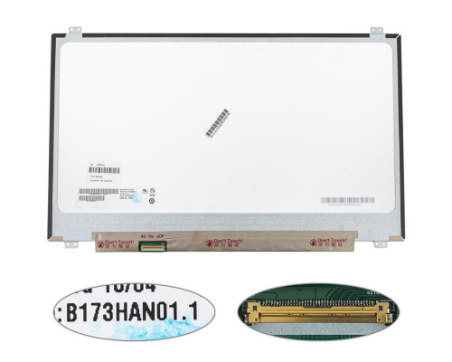 Матриця 17.3" B173HAN01.1 HW1A (1920*1080, 40pin(eDP, IPS (!!!), 120HZ, 300 cd/m?), LED, SLIM(вертикальні вушка), матова, роз'єм зліва внизу) для ноутбука NBB-139916