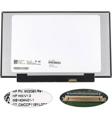 Матриця 14.0" MB140AN01-1 (1366*768, 30pin(eDP, 250 cd/m2), LED, SLIM (без планок та вушок), матова, роз'єм праворуч внизу, дп=220мм (narrow border)) для ноутбука NBB-140349