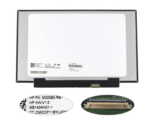 Матриця 14.0" MB140AN01-1 (1366*768, 30pin(eDP, 250 cd/m2), LED, SLIM (без планок та вушок), матова, роз'єм праворуч внизу, дп=220мм (narrow border)) для ноутбука NBB-140349