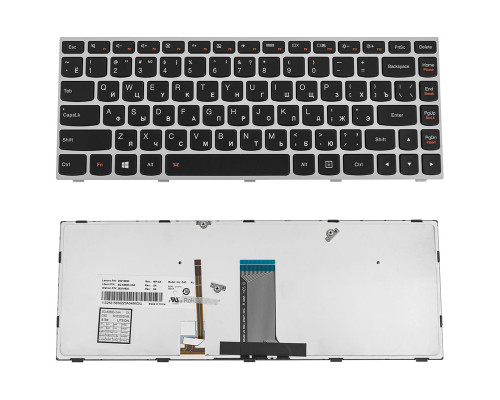 Клавіатура для ноутбука LENOVO (G40-30, G40-45, G40-70, Z40-70, Z40-75, Flex 2-14) rus, black, silver frame, підсвічування клавіш NBB-42511