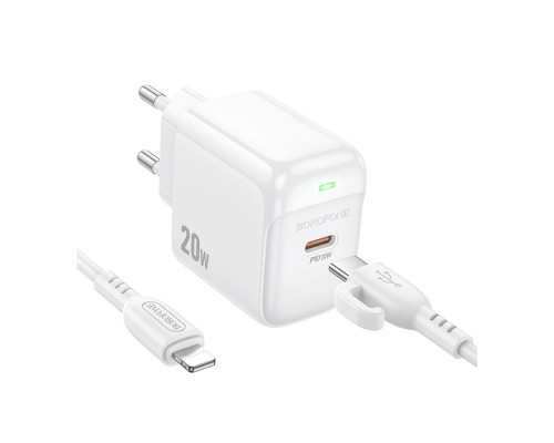 Мережевий Зарядний Пристрій Borofone BAS43A 1USB-C PD/QC 20W+Type-C to Lightning Колір Бiлий 6941991113826 ma35135_3345026