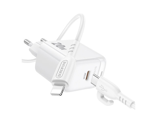 Мережевий Зарядний Пристрій Borofone BAS43A 1USB-C PD/QC 20W+Type-C to Lightning Колір Бiлий 6941991113826 ma35135_3345026