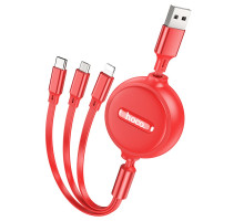 Кабель USB Hoco X75 Double-pull 3-in-1 IP+Type-C+Micro 2A Колір Червоний 6931474767394