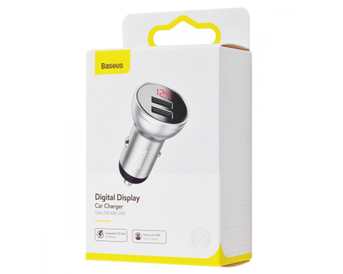 АЗП Baseus Digital Display Dual USB 4.8A Car Charger 24W silver