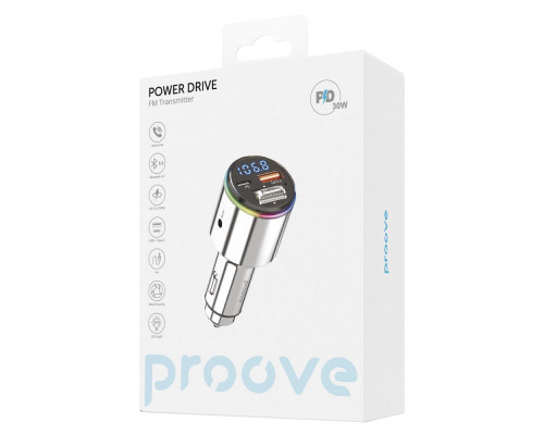 АЗП Proove FM Launcher Power Drive 30W (PD+QC3.0) Type-C+USB silver