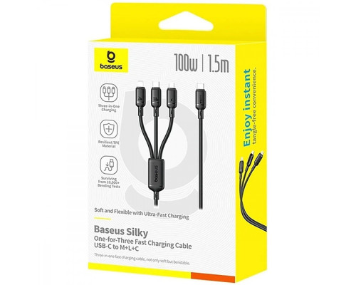 Кабель Baseus Silky One-for-Three Fast Charging Type-C to Micro USB+Lightning+Type-C 100W 1.5m white 2003000230963 6932172685133