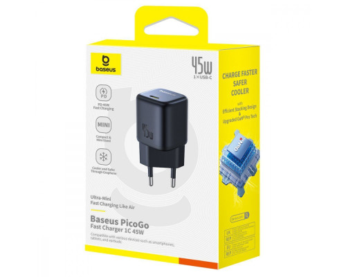 МЗП Baseus PicoGo GaN Fast Charger Type-C 45W black 2003000211085 6932172678364