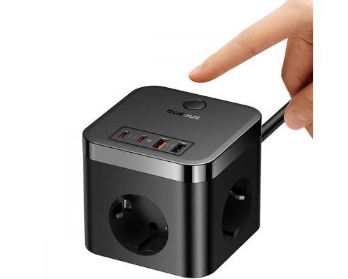 Мережевий фільтр Baseus PowerCombo Cube Power Strip 3xAC+2xUSB+2xType-C 30W (1.5m) black 2001001935740 6932172651121