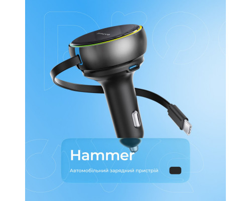 АЗП Proove Hammer 81W (Type-C + USB) + Retractable Type-C Cable black 2003000317145 6901113826805