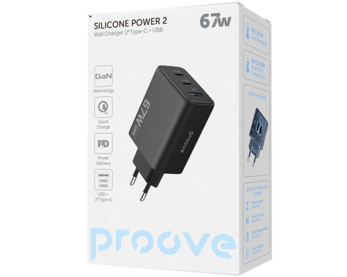 МЗП Proove Silicone Power 2 67W (2*Type-C+USB) black 2003000320121 6901112112886