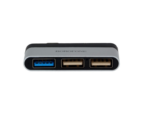 Перехідник Borofone DH1 Type-C to USB 3.0 / 2USB Колір Сталево-Чорний 6931474738875