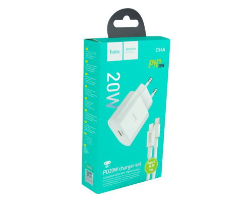 Мережевий Зарядний Пристрій Hoco C94A PD20W Type-C to Lightning Колір Бiлий 6931474762184