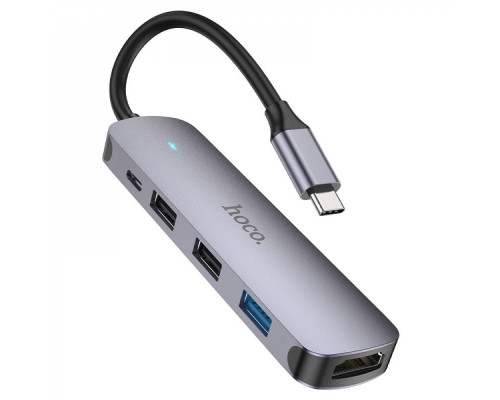 Хаб USB Hoco HB27 Type-C multi-function converter(HDTV+USB3.0+USB2.0*2+PD) Колір Металево-сірий