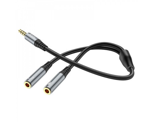 Кабель Audio Splitter Hoco UPA21 2-in-1 3.5 male to 2 female Колір Сiрий