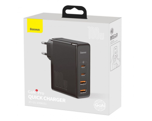 Мережевий Зарядний Пристрій Baseus GaN2 Pro Quick Charger 2C+2U 100W CCGAN2P-L Колір Чорний, 01 6953156204683