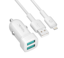 Автомобільний Зарядний Пристрій Ridea RCC-21312 Grand Lightning 2USB 2.4 A Колір Бiлий 6902013730131