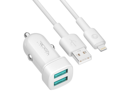 Автомобільний Зарядний Пристрій Ridea RCC-21312 Grand Lightning 2USB 2.4 A Колір Бiлий