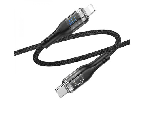 Кабель USB Hoco U115 Transparent PD20W With Display Type-C to Lightning 1.2m Колір Сiрий