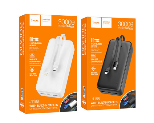 Універсальна Мобільна Батарея Power Bank Hoco J118B Speed energy with cable 30000 mAh Колір Чорний 6942007608084