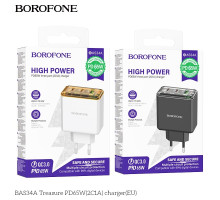 Мережевий Зарядний Пристрій Borofone BAS34A 2Type-C/1USB PD/QC 65W Колір Бiлий 6941991110757