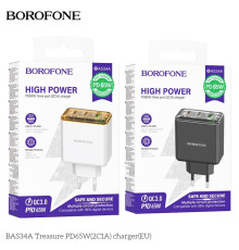 Мережевий Зарядний Пристрій Borofone BAS34A 2Type-C/1USB PD/QC 65W Колір Бiлий 6941991110757