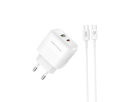 Мережевий Зарядний Пристрій XO L137 1USB-C/1USB PD/QC 20W+Type-C to Type-C Колір Білий 6920680855346