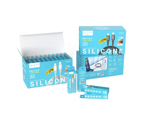 Кабель USB Hoco X101 Assistant Silicone Type-C to Lightning PD27W 30шт. М'ята упаковка Колір Чорний 2020000449188