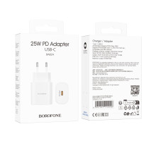 Мережевий Зарядний Пристрій Borofone BA82A 1USB-C PD/QC 25W Колір Бiлий 6941991112256