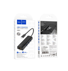 Хаб USB Hoco HB42 4-in-1 (Type-C to USB3.0*3+RJ45 1Gbps) (L=0.2M) Колір Чорний 6942007615235 ma35197_3345272