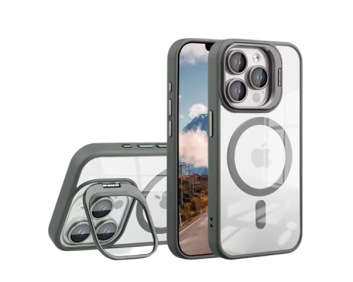 Чохол TPU+PC+Metal Stand Case with MagSafe and Camera Lenses для iPhone 15 Pro Колір Plum 2020000407492