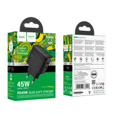 Мережевий Зарядний Пристрій Hoco CS62A 2USB-C PD/QC 45W GAN Колір Чорний 6942007638456 ma35802_3605217
