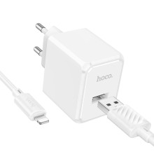 Мережевий Зарядний Пристрій Hoco CS11A 1USB 2.1A+USB to Lightning Колір Білий 6942007603577