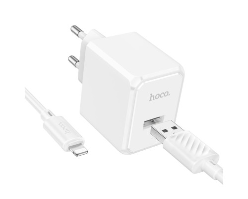 Мережевий Зарядний Пристрій Hoco CS11A 1USB 2.1A+USB to Lightning Колір Білий 6942007603577