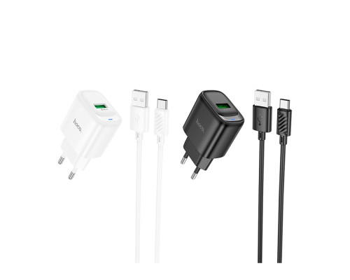 Мережевий Зарядний Пристрій Hoco C140A 1USB QC 18W+USB to Type-C Колір Бiлий 6942007627832 ma36296_3607265