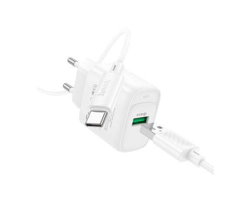 Мережевий Зарядний Пристрій Hoco C140A 1USB QC 18W+USB to Type-C Колір Бiлий 6942007627832 ma36296_3607265