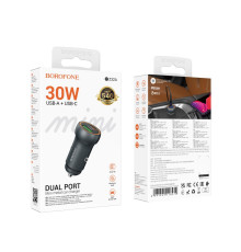 Автомобільний Зарядний Пристрій Borofone BZ32A 1USB/1USB-C QC/PD30W Колір Сiрий 6941991118579 ma36518_3608537