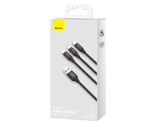 Кабель Baseus Rapid 3-in-1 USB to Micro / Lightning / Type-C 3.5A 1.2m CAJS0000 М'ята упаковка Колір Червоний, 09 2020000433354