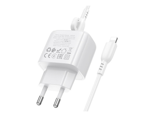 Мережевий Зарядний Пристрій Borofone BAS43A 1USB-C PD/QC 20W+Type-C to Lightning Колір Бiлий 6941991113826 ma35135_3345026