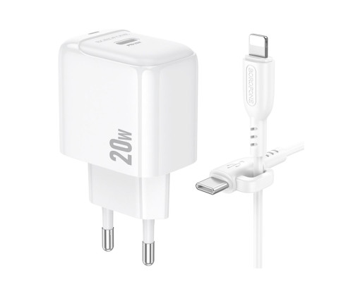 Мережевий Зарядний Пристрій Borofone BAS43A 1USB-C PD/QC 20W+Type-C to Lightning Колір Бiлий 6941991113826 ma35135_3345026