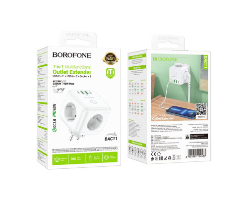 Мережевий Подовжувач Borofone BAC11 (PD40W/2C2A)(EU) Колір Бiлий 6941991114533 ma35768_3605166